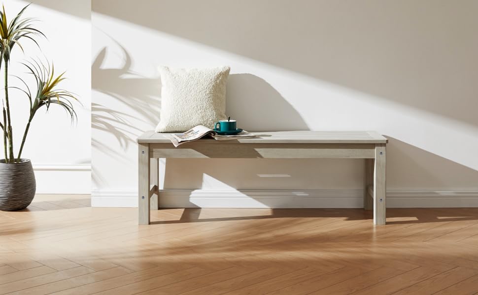 Psilvam Outdoor Bench, Two Person Poly Lumber Porch Bench, Weatherproof Garden Bench That Never Rot and Fade, All-Weather Patio Bench Suit for Garden, Porch, and Park (Grey)