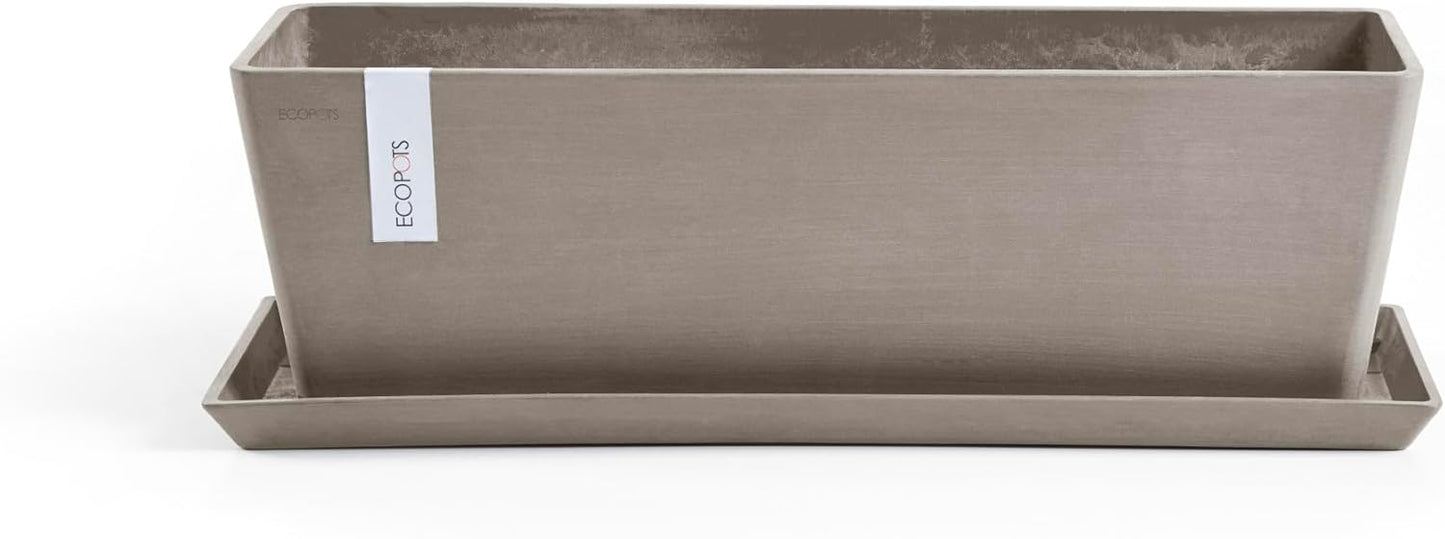 Ecopots Bruges Durable Modern Rectangular Indoor/Outdoor Recycled-Based Composite Flower Pot Planter, Taupe, 21.5"