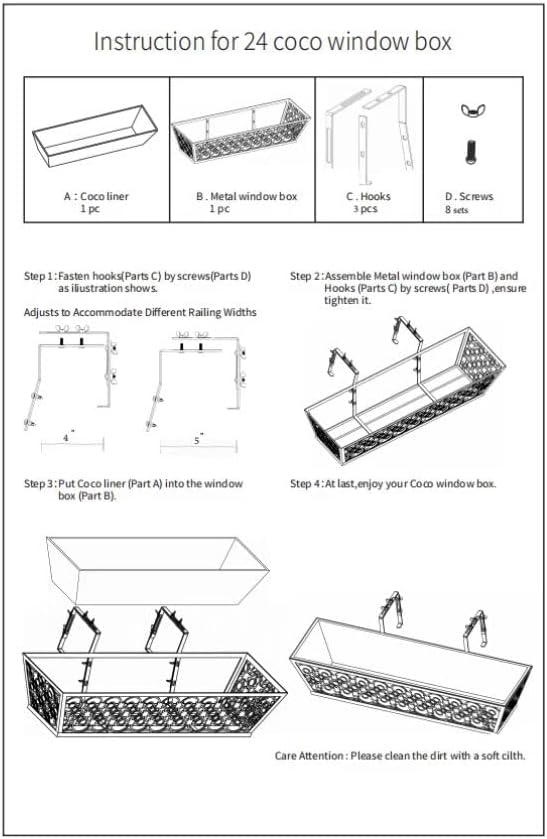2 Set Deck Railing Planter Box 24" Black Metal Garden Trough Deck Planter English Horse Trough Window Box with Coco Liners