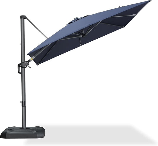 PURPLE LEAF 8 Feet Patio Umbrella Outdoor Cantilever Square Umbrella Aluminum Offset Umbrella with 360-degree Rotation for Garden Deck Pool Patio, Navy Blue