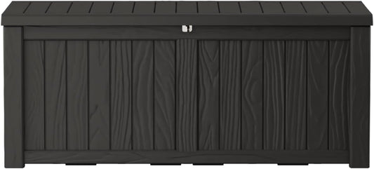 150 Gallon Outdoor Storage Box Waterproof Lockable Resin Deck Box Large, Patio Storage Bin for Pool Accessories Cushion Furniture, Garden Tools, UV-Resistant Outside Delivery Black