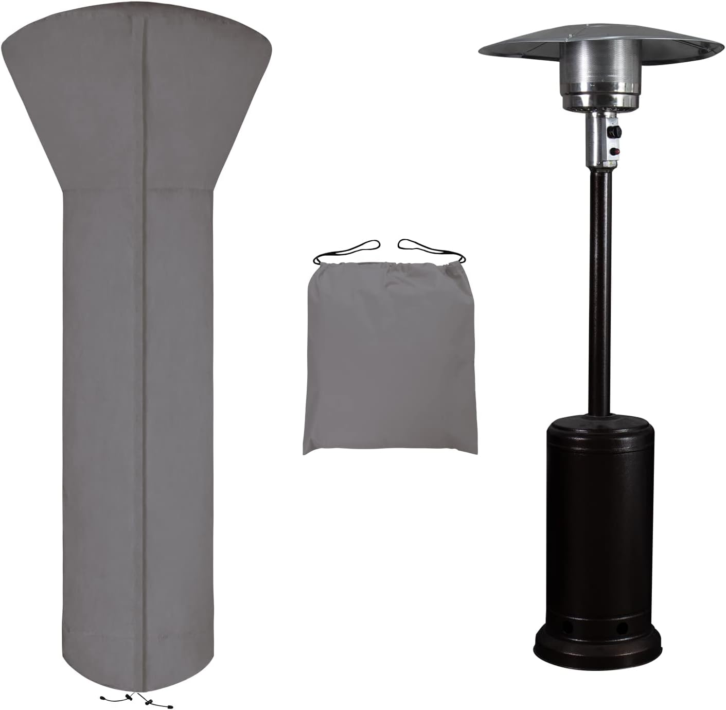 Easy-Going Patio Heater Cover with Zipper and Storage Bag, Waterproof Outdoor Heater Cover Dustproof, UV-Resisant, Wind-Resistant (89" H x 33" D x 19" B, Grey)