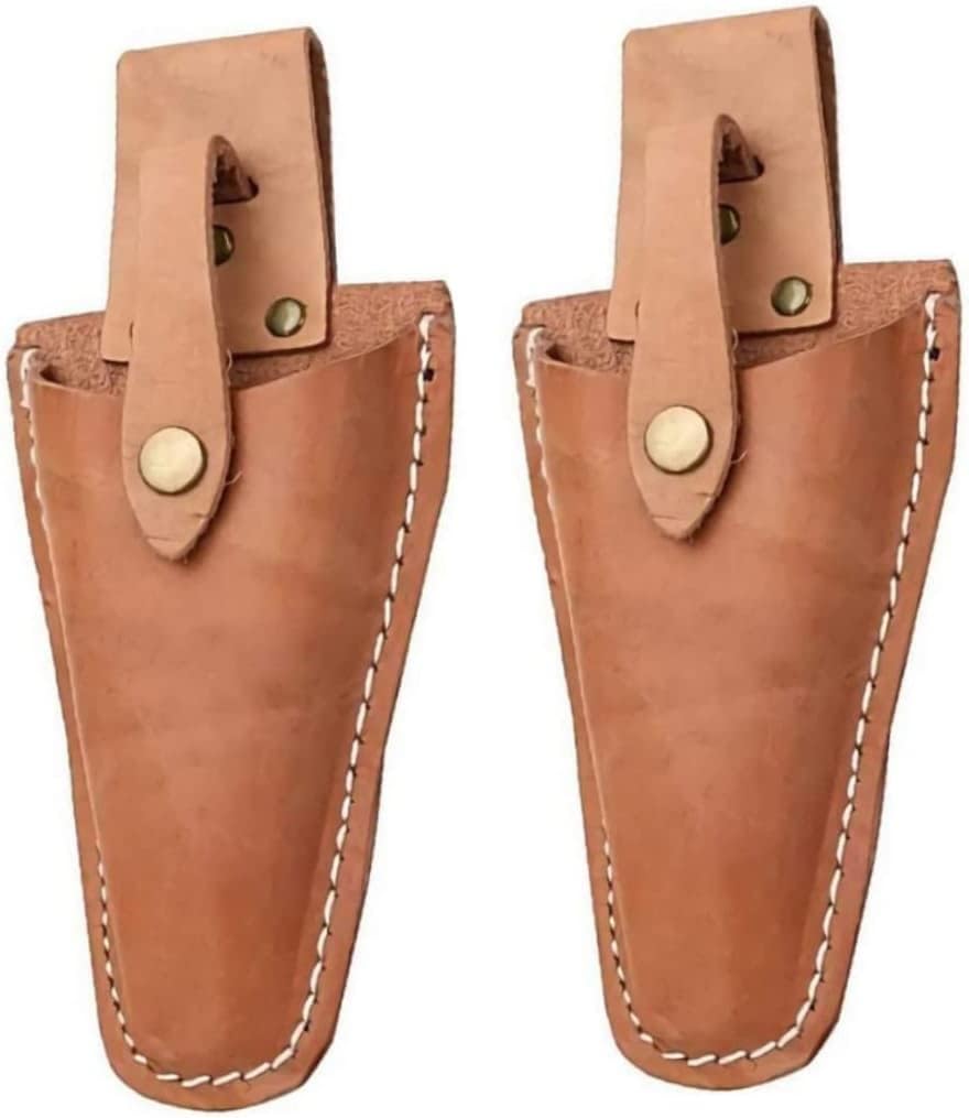 Leather Sheath for Scissors, 2Pcs Leather Sheath Tool Holsters,Garden Pruner Sheath, Belt Holder Pouch Bag, Protective Leather Cover, Leather Hand Pruner Sheath for Garden Pliers with Snap (2)