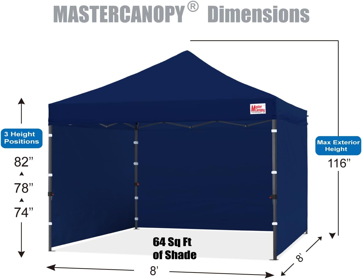 MASTERCANOPY Heavy Duty Pop-up Canopy Tent with Sidewalls (8x8,Navy Blue)