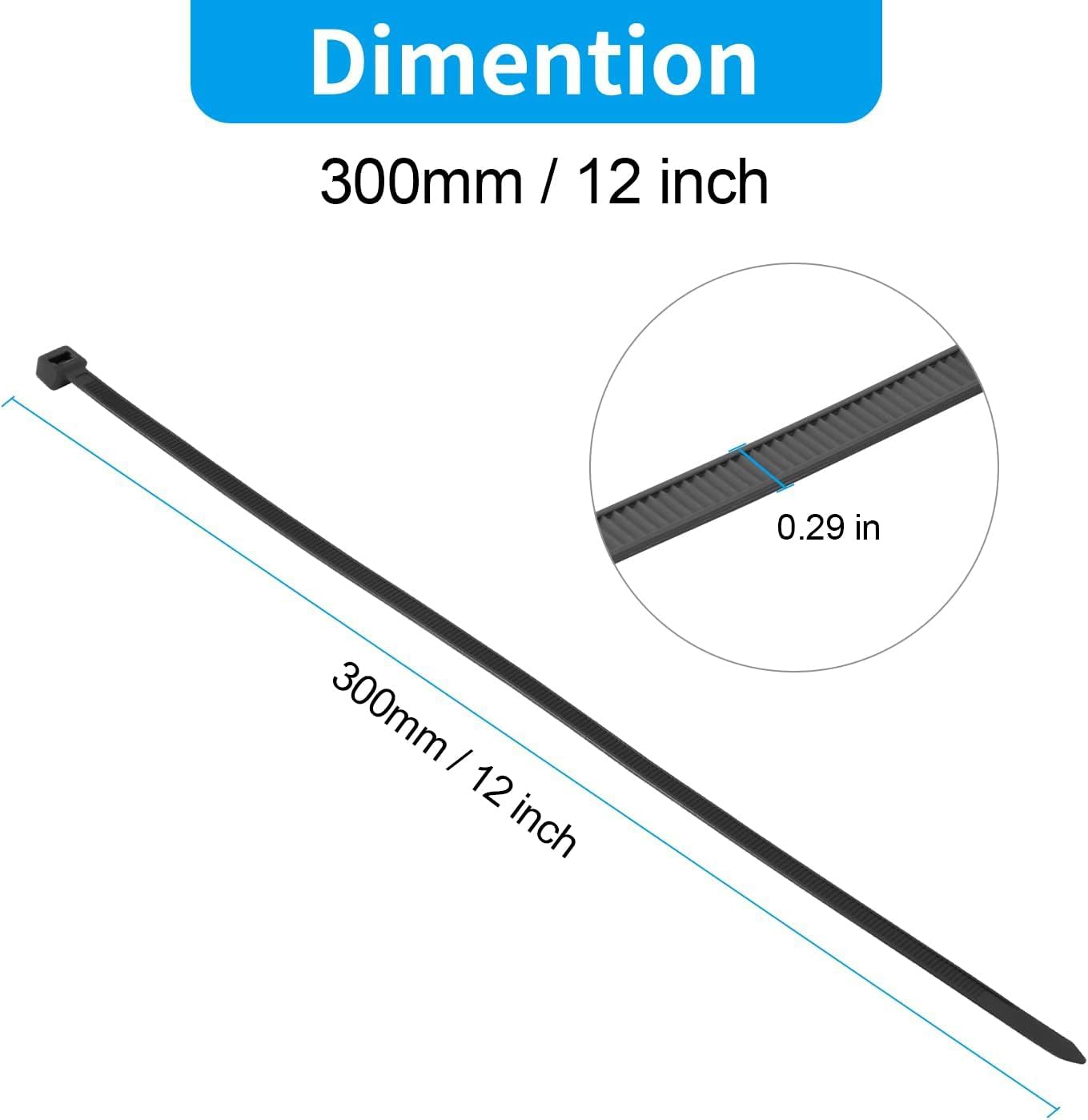 XINGO 12 Inch Black Zip Ties Heavy Duty 250 Pack, 120 LBS Tensile Strength, Premium Nylon Cable Wire Ties, Self-locking Plastic Ties for Indoor and Outdoor Use