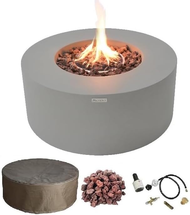 AMS Fireplace | Modeno | Tramore | Firepit Table | Cover and Lava Rocks Included | (Fuel: Liquid Propane - Light Gray)