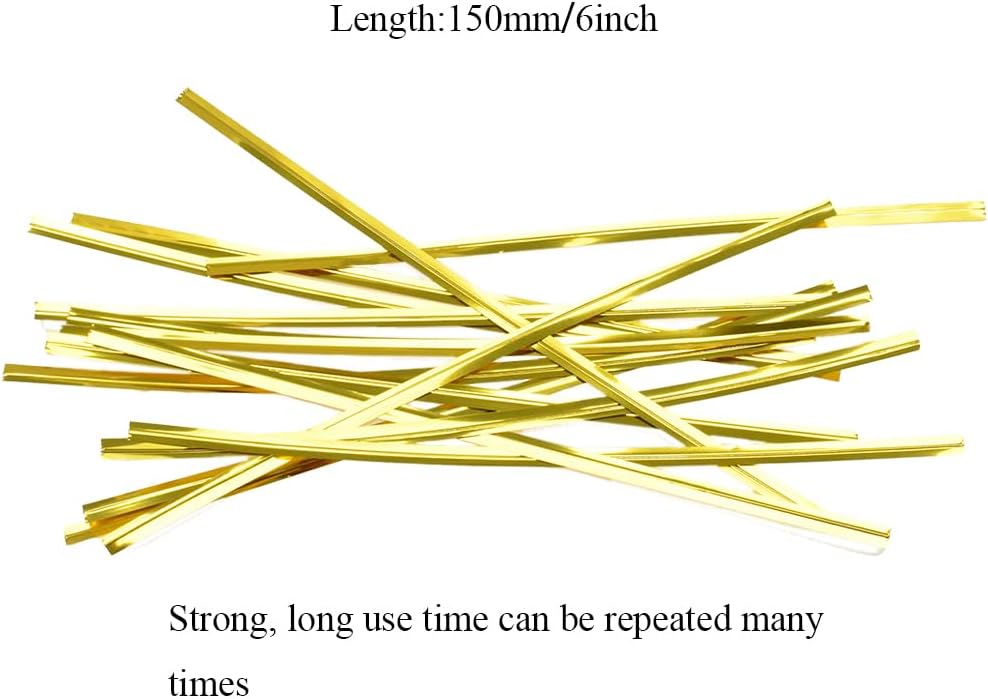 HAHIYO 300Pcs 6inches Gold Metal Twist Ties Bread Candy Coffee Bag Ties Plant Garden Twist Ties for Cellophane Treat Bags Gift Wraping Bags Plastic Bags Halloween Party Cake Present Art Crafts