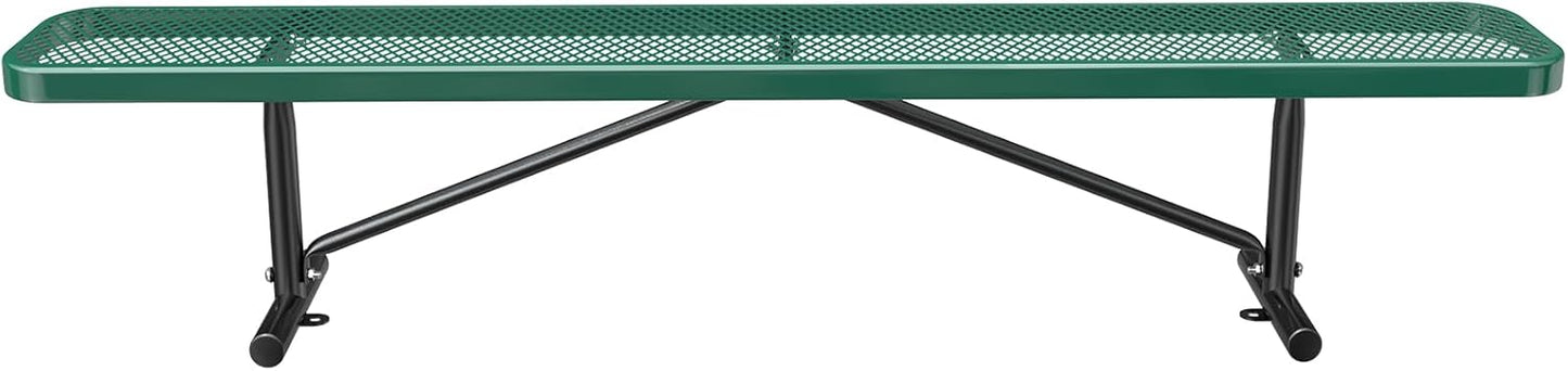 Thermoplastic Coated Iron Park Bench for Outside, Heavy Duty Metal Garden Bench, Expanded Commercial Grade Seating for Shopping Malls, Lawn Yard Porch Entryway (Green without Backrest, 96IN)