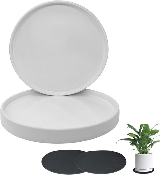 Ceramic Plant Saucer Pot Tray White 2pcs-12 Inch, Planter Saucers 4 5 6 7 8 9 10 11 12 Inch for Indoors Outdoor, Durable Sturdy Flower Drainage Tray for Glazed Pots Base (12.5 Inch-2-White)