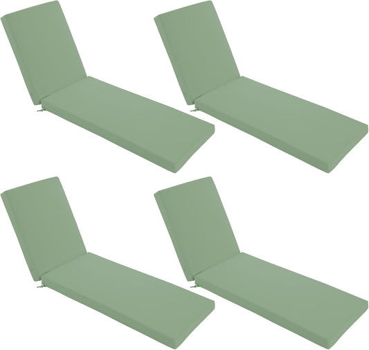 Chaise Lounge Cushions Outdoor Set of 4 - Waterproof and Fade Resistant Sun Lounger Replacement Cushions - Patio Lounger Pads with Removable Cover for Pool, Deck, 80 x 26 x 3 Inch, Sage Green