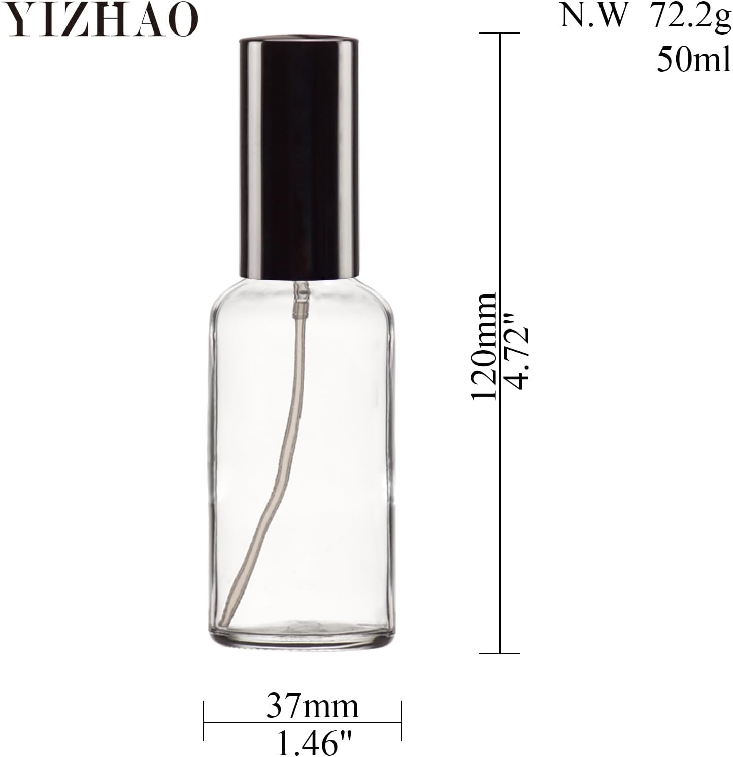 YIZHAO Clear Glass Spray Bottles 2oz, with Small Fine Mist Spray, Metal Cap, Refillable for Essential Oil,Travel,Cleaning,Perfume,Aromatherapy,Makeup – 12 Pcs
