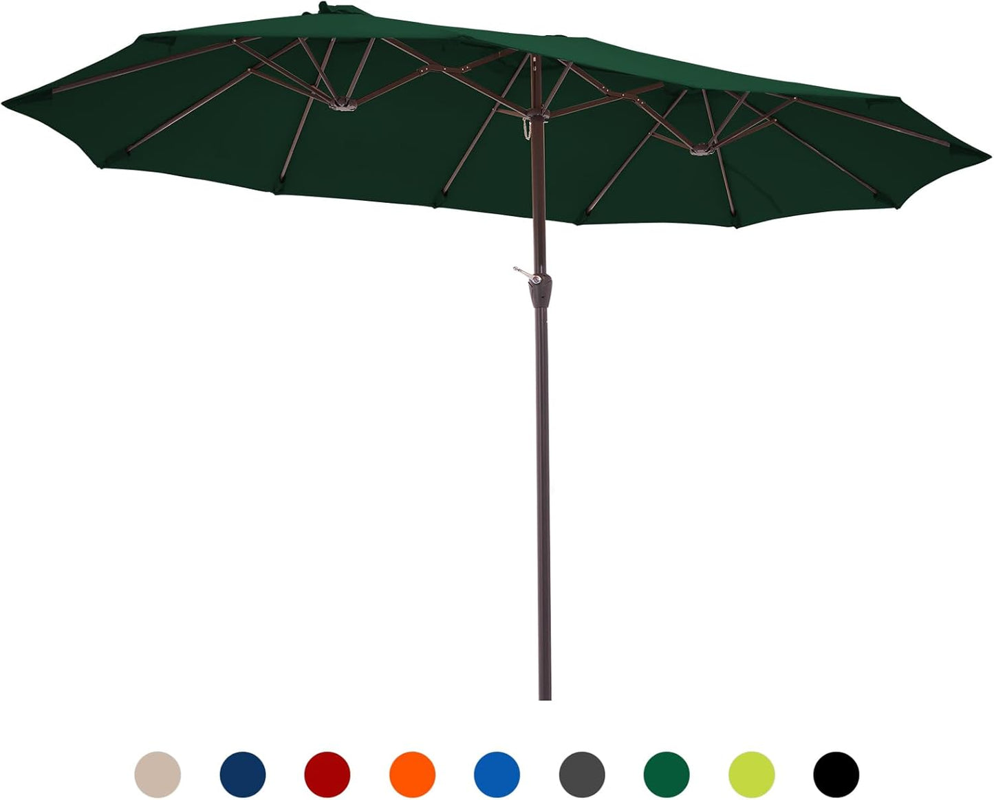 JEAREY 15FT Patio Umbrella Large Outdoor Umbrella Extra Double-Sided Market Umbrella with Crank Handle for Garden, Deck, Backyard and Pool, Dark Green