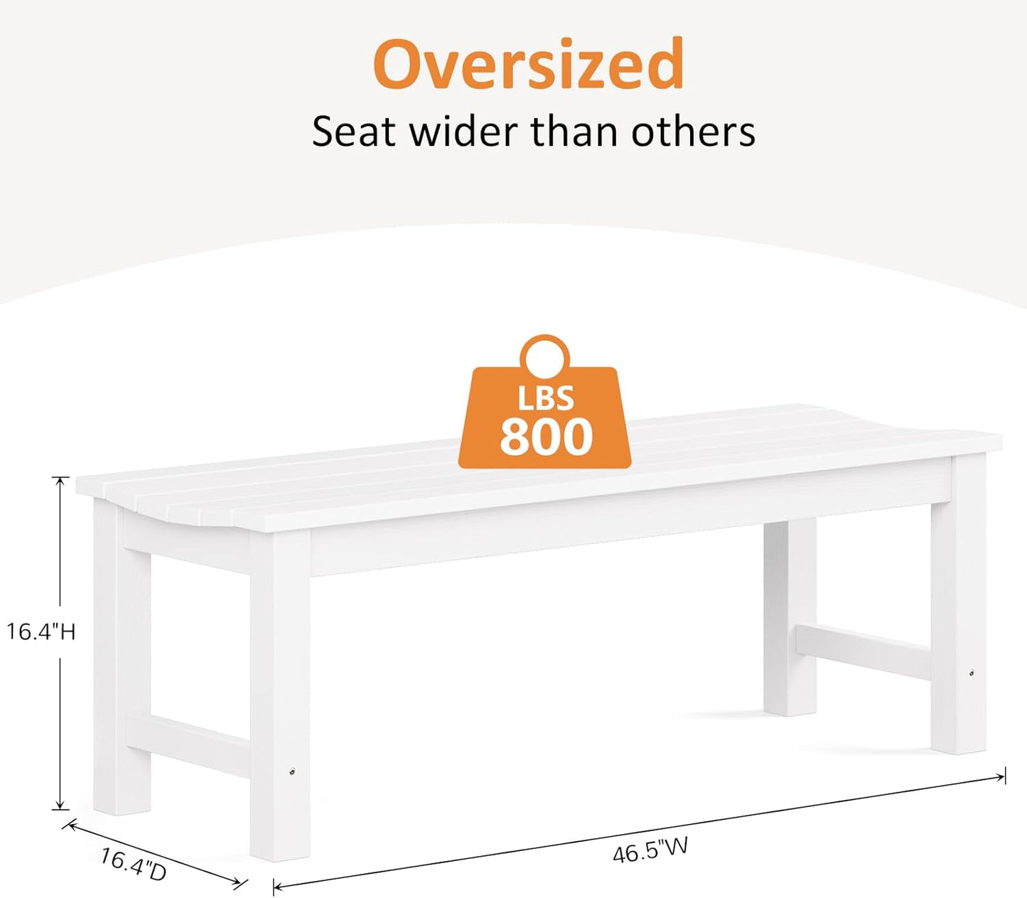 Outdoor Bench, 2-Person Patio Backless Bench Holds up to 800lbs, Weatherproof Garden Bench That Never Rot and Fade, Suit for Backyard, Porch, Patio, Deck and Entryway (White)