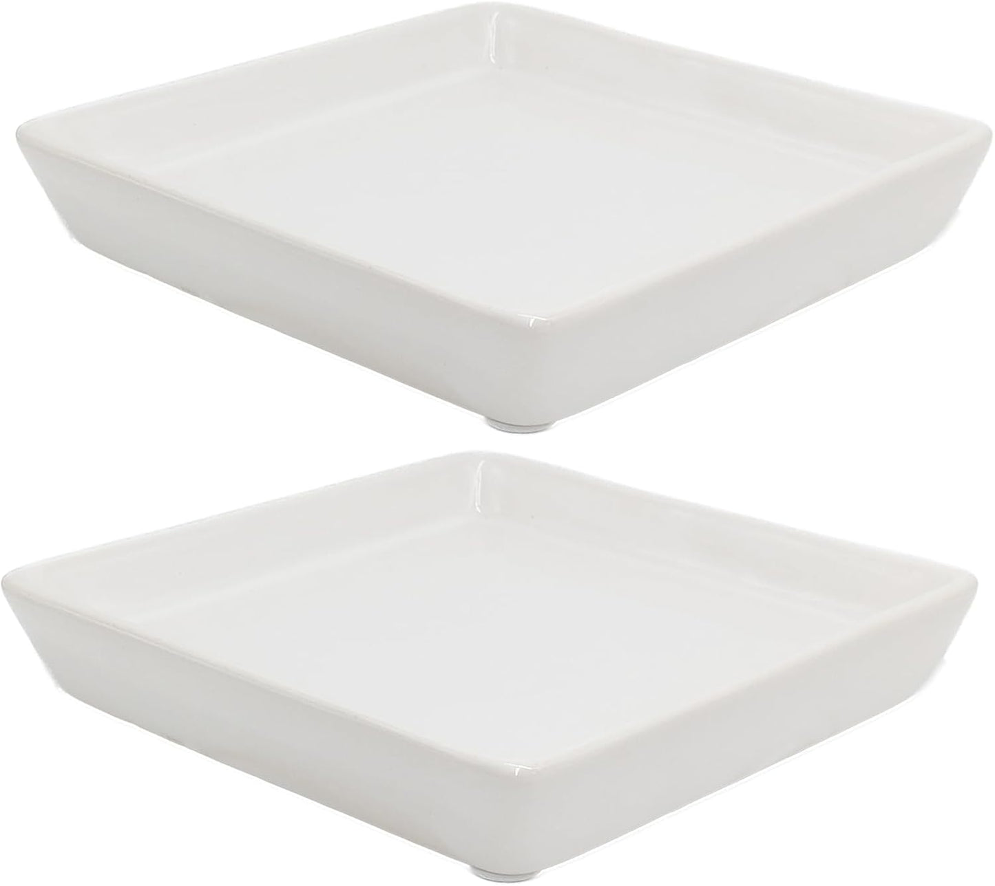 Square Plant Saucer 8 Inch 2 Pack，Plant Trays for Pots, White Ceramic Plant Saucers for Indoors Outdoors, Plant Drip Tray 4 6 8 10 12 14 Inch