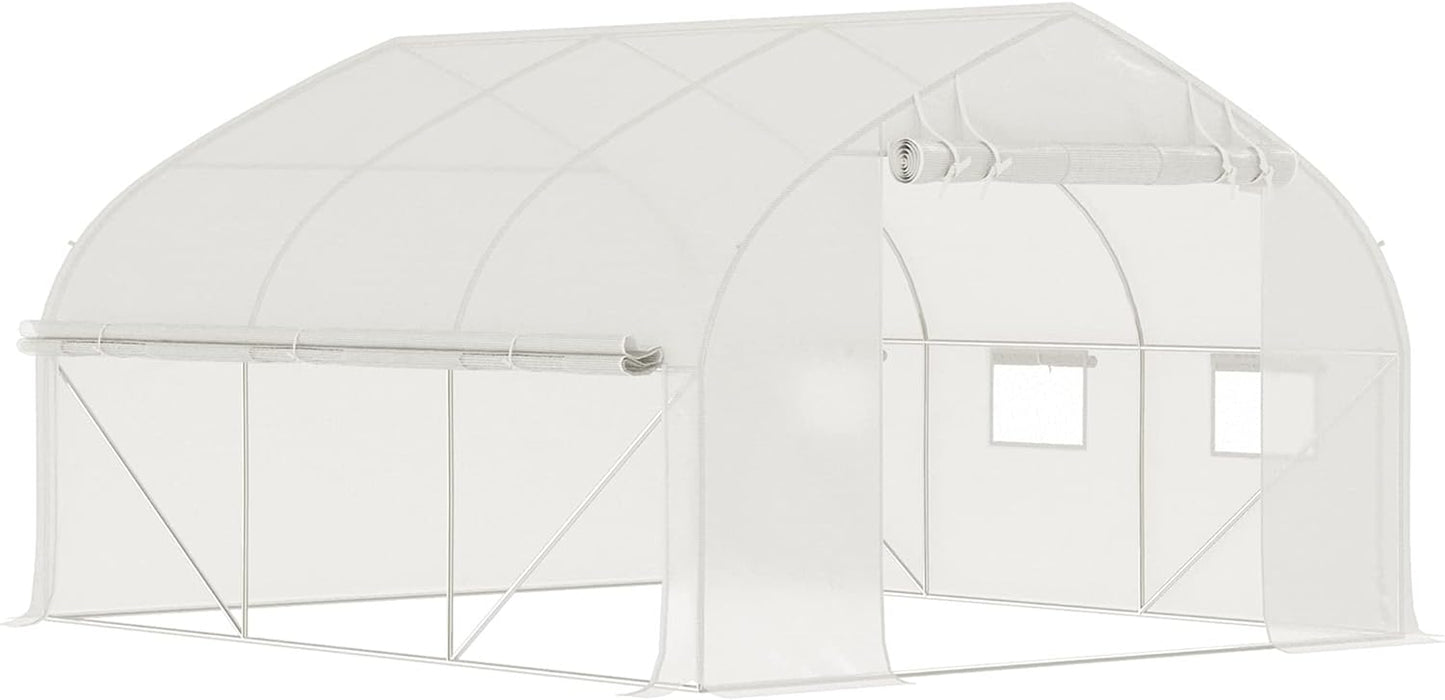 Outsunny 11.5' x 10' x 6.5' Walk-in Tunnel Greenhouse, Green House with Zippered Mesh Door, 7 Mesh Windows & Roll-up Sidewalls, Upgraded Gardening Plant Hot House with Galvanized Steel Hoops, White