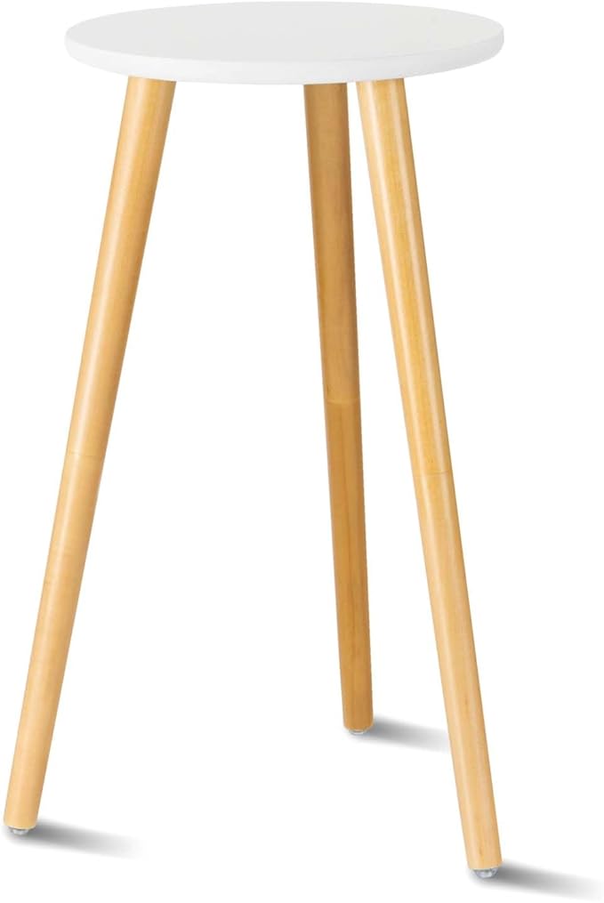 Uneedem Indoor Plant Stand - Mid Century Wooden Plant Table, Tall Holder for Flower Pots, Small Round End Table (A3-White, High: 20.5")