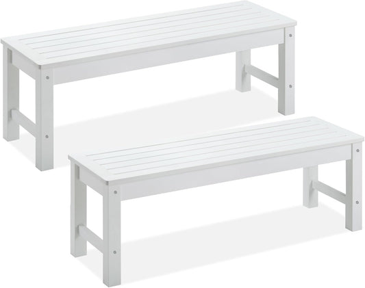 Psilvam Outdoor Bench, Two Person Poly Lumber Porch Bench, Weatherproof Garden Bench That Never Rot and Fade, Patio Bench Suit for Garden, Porch, and Park (2 pcs, White)