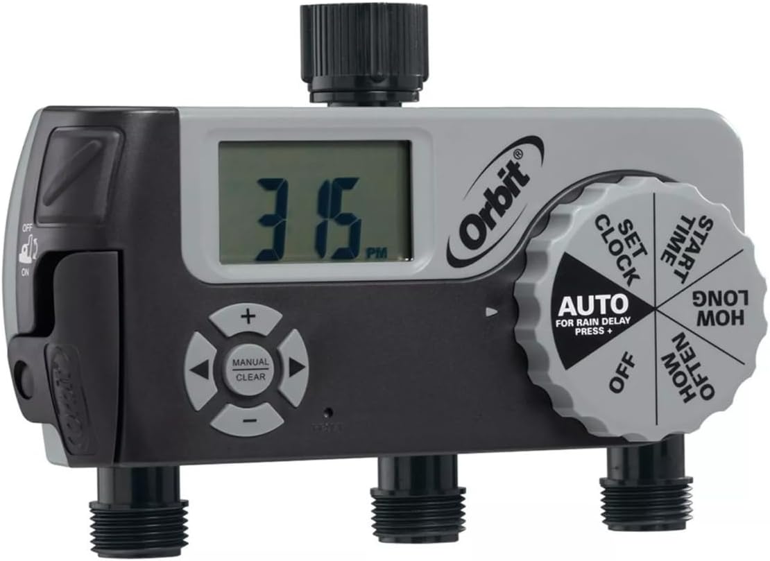 Orbit 56233D 3-Outlet Digital Watering Timer, 3 valves, Black and Gray