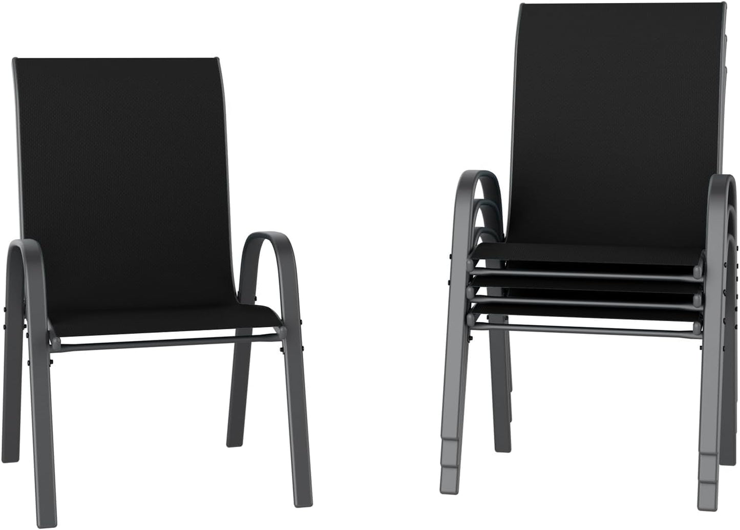 UDPATIO Patio Chairs Set of 4, Stackable Outdoor Dining Chairs with High Back, Breathable Textilene Fabric Outdoor Chair All Weather, 350LBS Capacity for Garden, Backyard (Black)