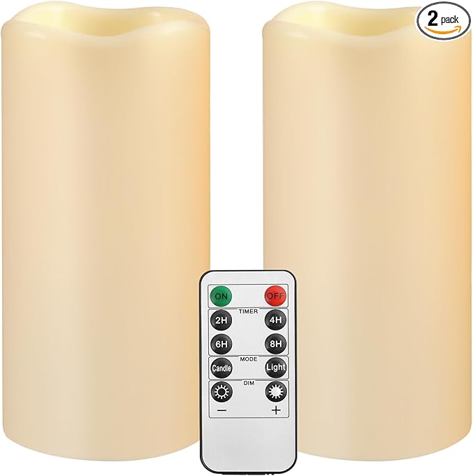 Large Outdoor Waterproof Flameless Candles with Remote Control,D3'' x H5.5'' Battery Operated Flickering LED Pillar Candle Plastic for Outdoor/Indoor Decoration Wedding, Party, Birthday (2PACK)