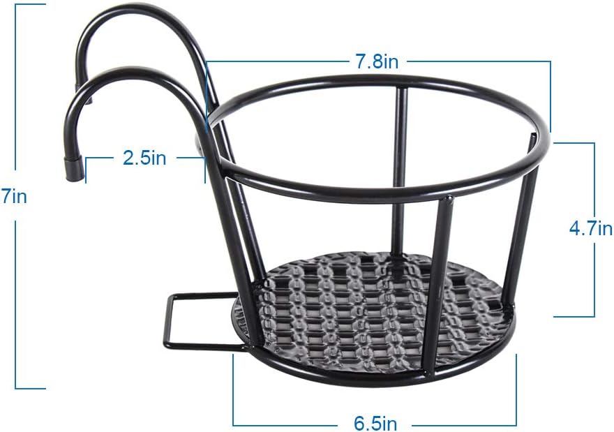 HowRU Iron Art Hanging Baskets Flower Pot Holder Over The Rail Metal Fence Planters Assemble - Pack of 3 (Black)