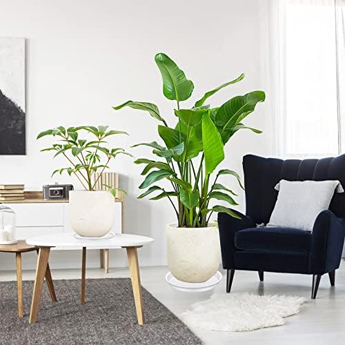 4 Pack of 14 inch Plant Saucers, Plant Saucer 14" Round, Plastic Plant Tray for Flower Pots, White Planters for Indoor Plants, Plant Trays for Planter 12-15" (14", Creamy White)