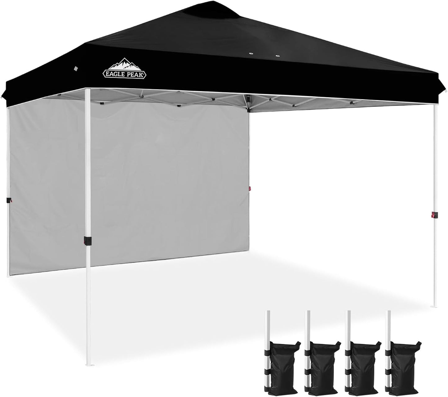 EAGLE PEAK Pop Up Canopy Tent with 1 Sidewall, Easy Setup Event Tent, Outdoor Sun Shade, Wheeled Carry Bag, Stakes and Guy Ropes, Instant Canopy 12x12, Black