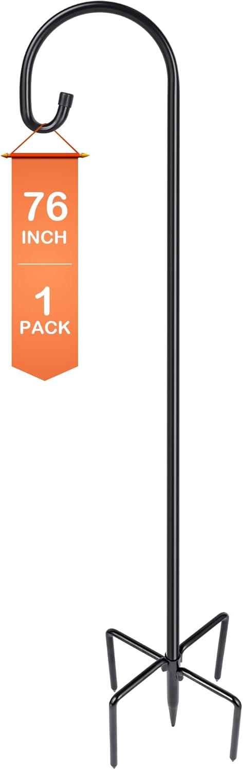 Ottsuls Bird Feeder Pole, 76 INCH Heavy Duty Shepherds Hooks for Outdoor with 5 Prong Base, Adjustable Stand Hanger for Garden Plant, Hummingbird Feeder, Lantern, Hanging Wedding Decor (1 Pack)