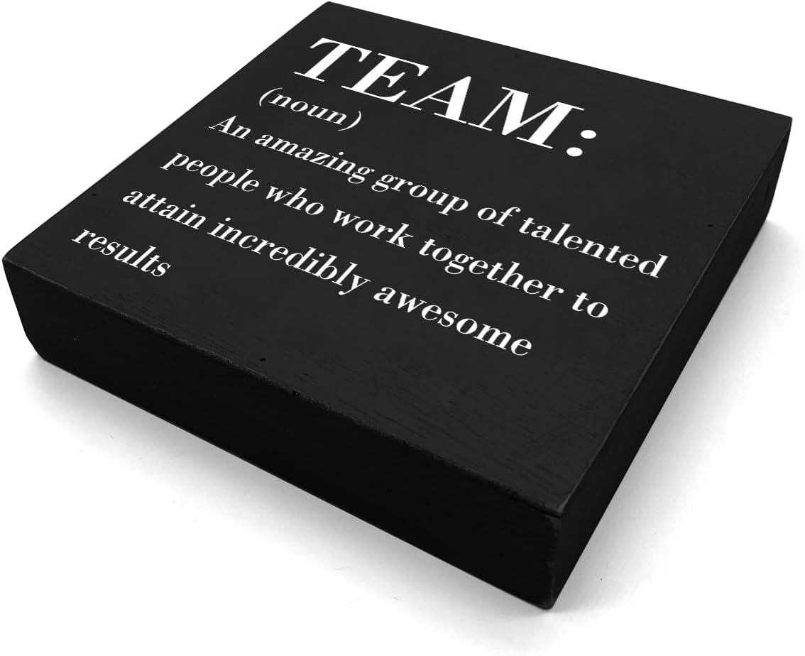 HTBIG Inspirational Team Noun Office Decor Desk Decor Wooden Box Sign Rustic Black Wood Block Plaque Box Sign for Home Office Desk Shelf Table Decoration Coworker Gift Team Definition send friends