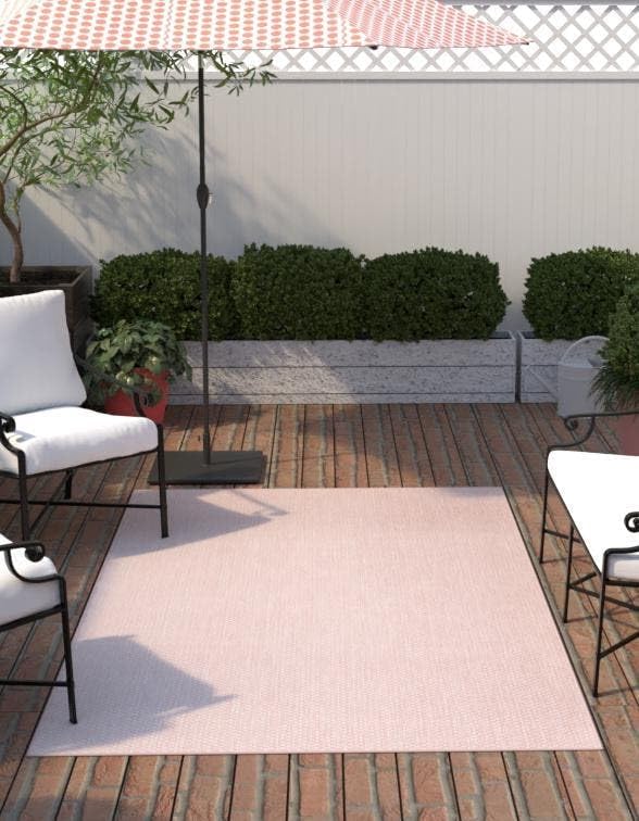 Unique Loom Collection Casual Transitional Solid Heathered Indoor/Outdoor Flatweave Area Rug (7' 10" x 10' Rectangle, Whisper Pink/Ivory)