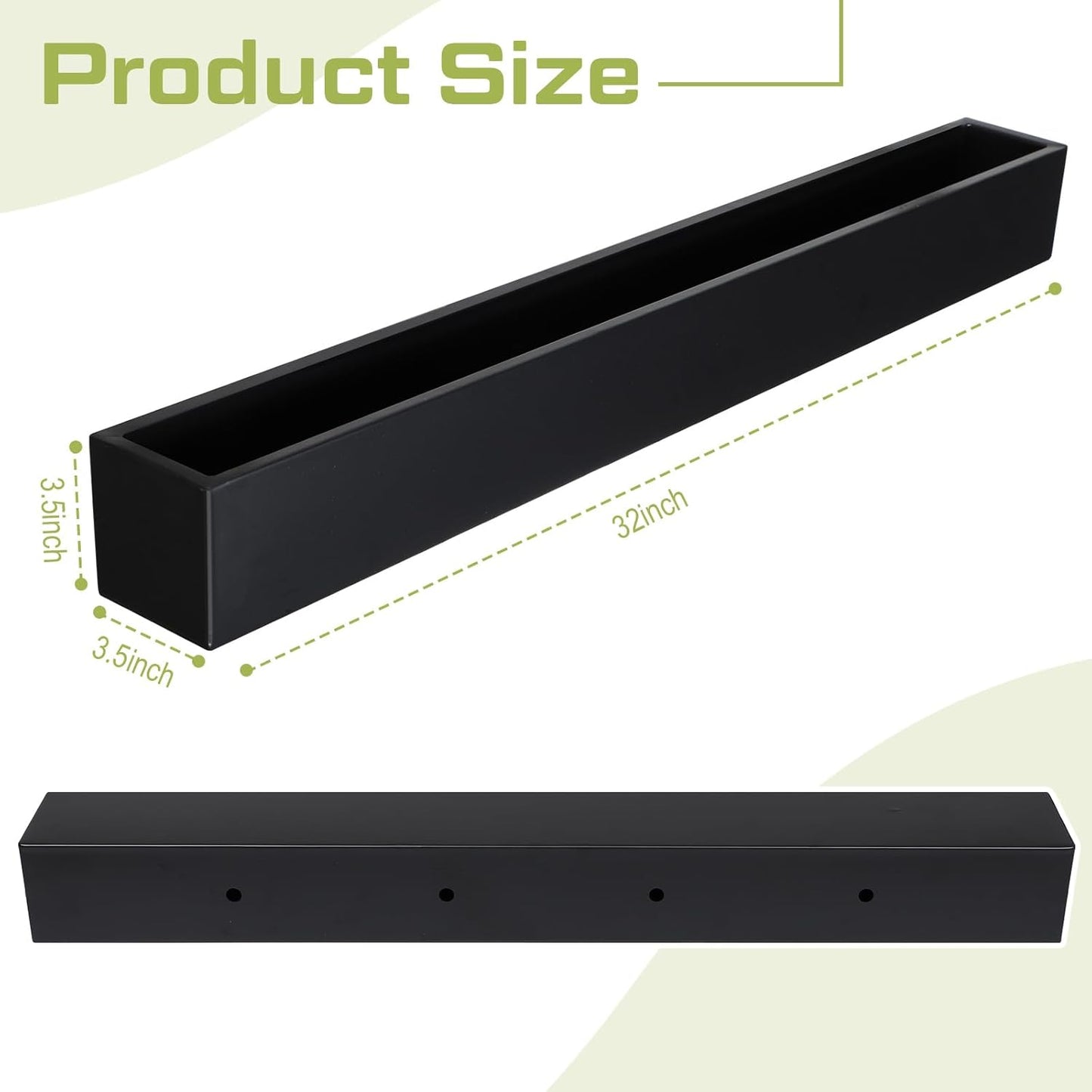 32 x 3.5 x 3.5 Inch Long Rectangular Planter Box Window Sill Plant Box Metal Water Trough Indoor Large Modern Steel with Drainage Holes Herb Garden Home(Black)