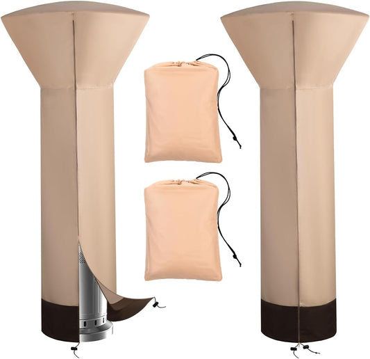 Vailge Patio Heater Covers with Zipper and Storage Bag,Heavy Duty 600D Oxford Waterproof Outdoor Heater Cover Wind Resistant Dustproof UV Resistant,Beige&Brown,89'' Height x 33" Dome x 19" Base,2 Pack
