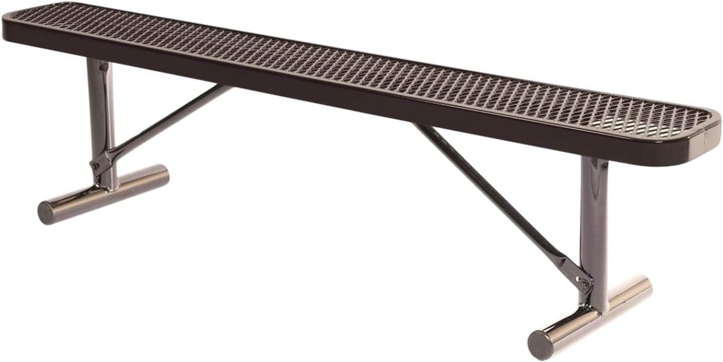 Coated Outdoor Furniture Heavy-Duty Portable Outdoor Bench Thermoplastic Coated, Expanded Metal, Commercial-Grade Seating, Made in America (Portable Without Back, 6 Ft, Brown)