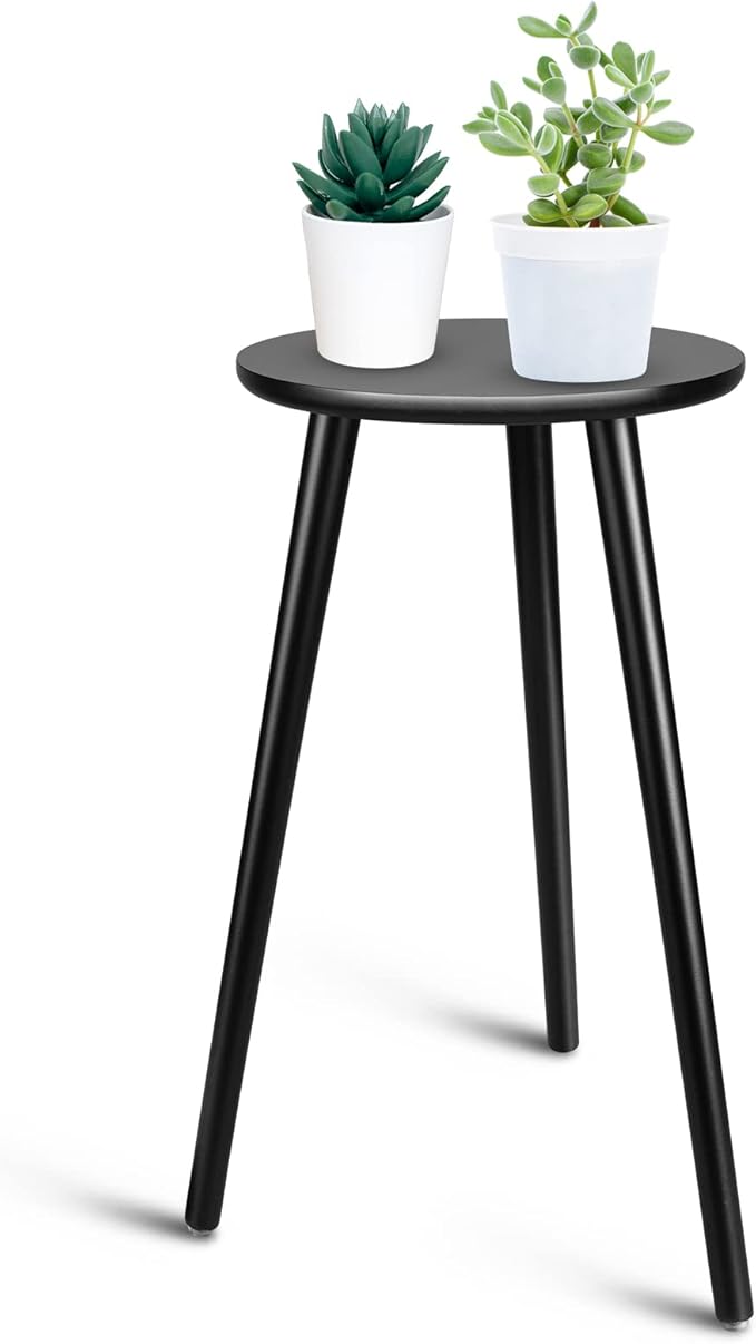 Uneedem Indoor Plant Stand Wood Mid Century Plant Stand for Indoor Plants, Modern Plant Table, 20.5" Tall Plant Holder Stand for Flower Pots, Small Round Side Table, Black