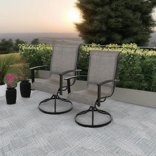 Grand Patio Outdoor Swivel Dining Chairs Set of 2, 360 Degree Mesh Sling Rocker Sets for Deck, Garden Backyard, Mixed Coffee