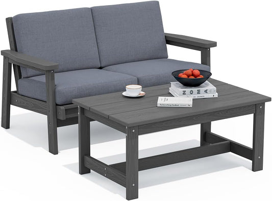 SERWALL Outdoor Loveseat, Grey Frame and Grey Cushion