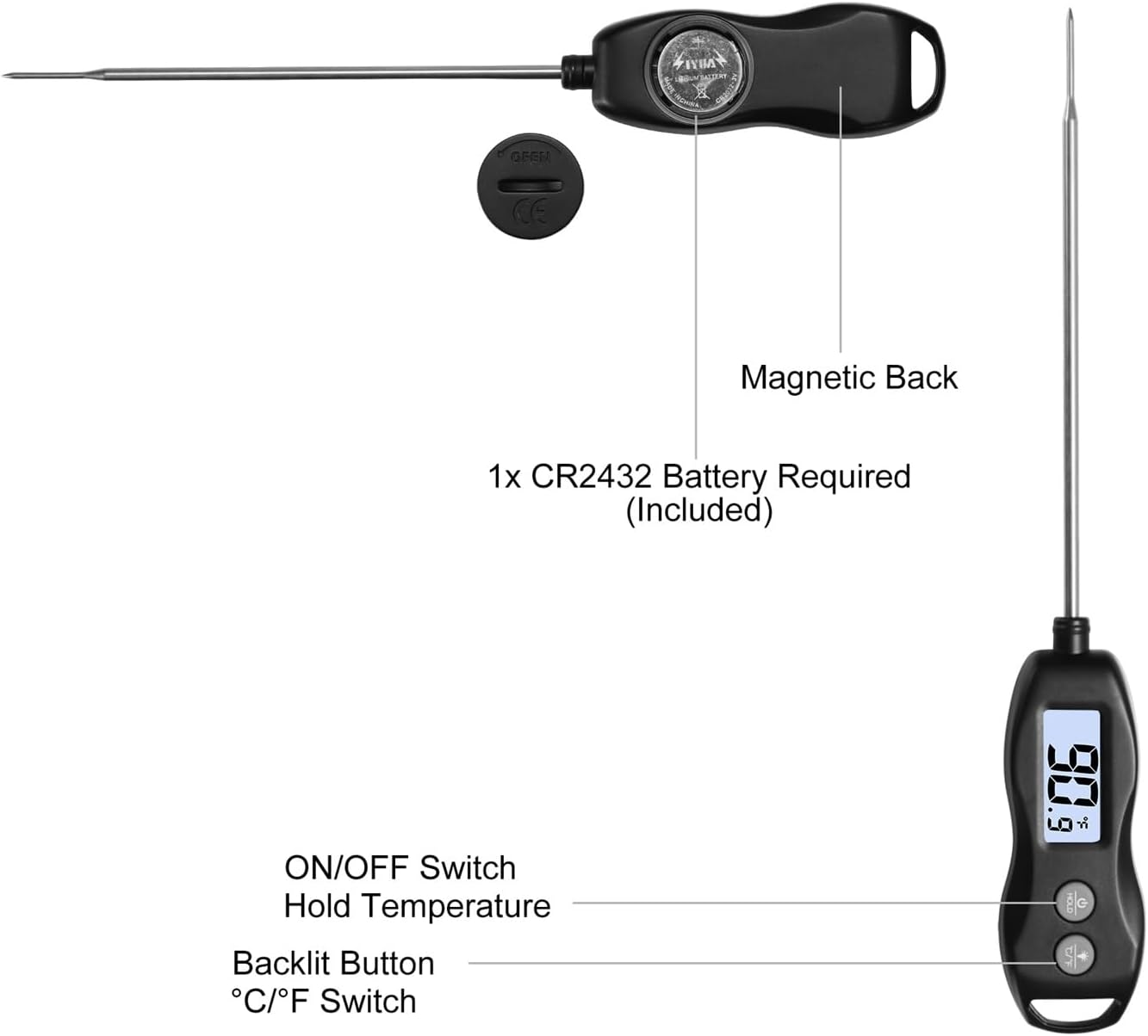Digital Meat Thermometer Backlight,Waterproof Instant Read Food Thermometer for Cooking Grilling BBQ Baking Liquids Beef Turkey (Black)
