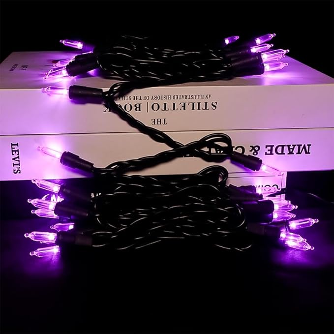 MULTI-SPARKING Purple LED Halloween Lights - 100 Count Purple Christmas String Lights for Tree, Party, Holiday, Indoor and Outdoor Halloween Decorations, 33 Feet Black Wire, UL Certified, Connectable