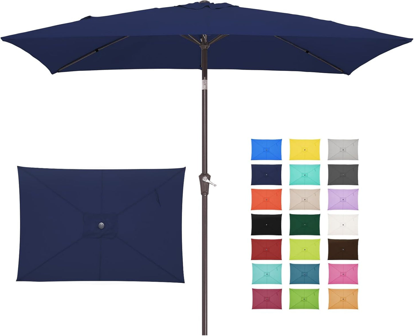 JEAREY 6.5x10 ft Rectangular Patio Umbrellas Outdoor Market Umbrella with Push Button Tilt and Crank, Rectangle Table Umbrellas 6 Sturdy Ribs UV Protection for Pool Garden Backyard Deck, Dark Navy