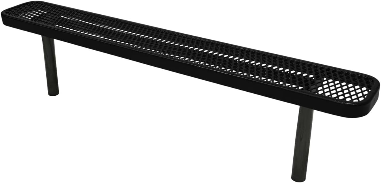 Coated Outdoor Furniture Heavy-Duty Outdoor Bench Thermoplastic Coated, Expanded Metal, Commercial-Grade Seating, Made in America (Inground Without Back, 6 Ft, Textured Black)