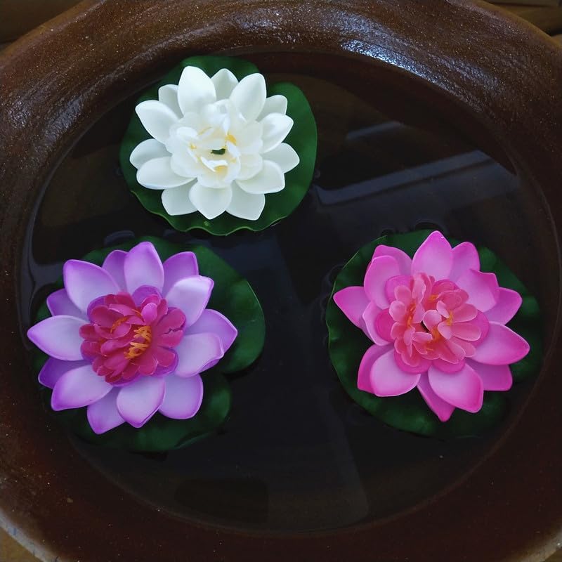 12 Pcs Artificial Floating Foam Lotus Flower with Water Lily Pad, Floating Artificial Lotus Flowers Decor Floating Pond Decor Home Decoration