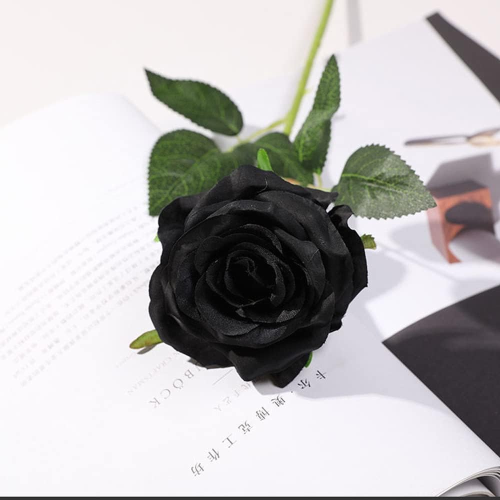 Hawesome 12PCS Artificial Silk Flowers Realistic Roses Bouquet Long Stem for Home Wedding Decoration Party (12PCS-Black)