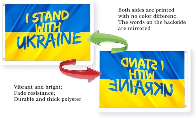 I Stand with Ukraine Flag 5x8FT Ukrainian National Polyester Banner With 2 Grommets Fade Resistant Vivid Color For Patriotic Festival Events Party Decoration