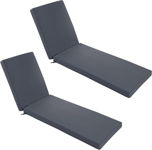Chaise Lounge Cushions Outdoor Set of 2 - Waterproof and Fade Resistant Sun Lounger Replacement Cushions - Patio Lounger Pads with Removable Cover for Pool, Deck, 80 x 26 x 3 Inch, Dark Grey