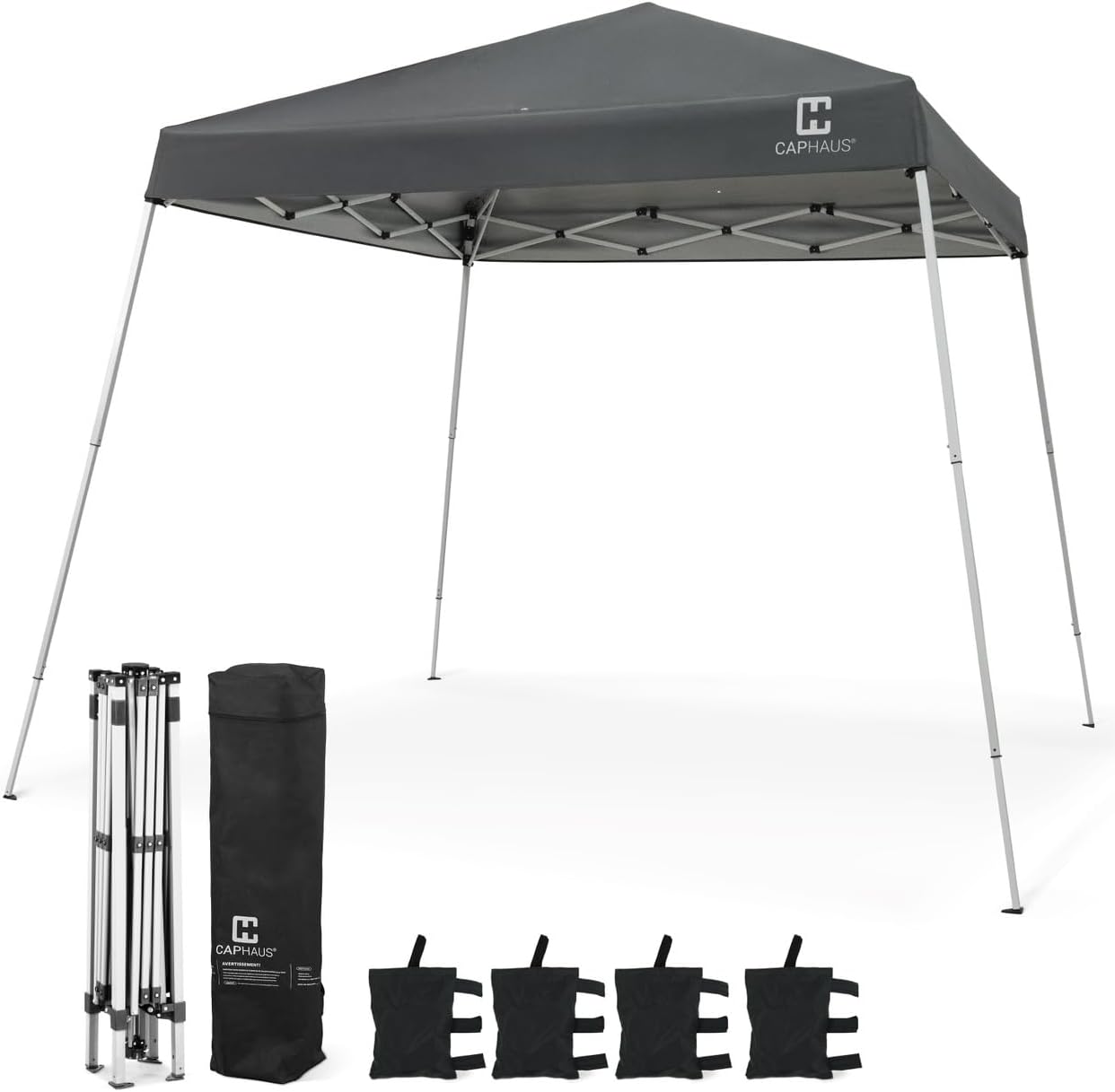 CAPHAUS One-Push Pop Up 8x8 Canopy Tent, Heavy-Duty Commercial Grade with Central Lock, Portable Instant Folding Shelter with10x10 Base, Perfect for Outdoor Beach Canopy, Dark Grey