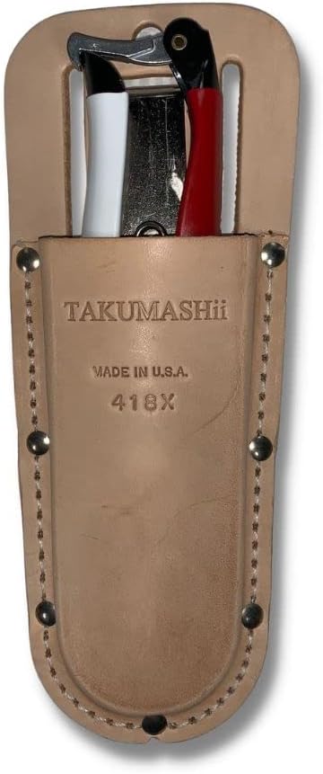 Professional Garden Pruners & Takumashii Leather Pruner Holster Kit, red, white, brown, (SD505KIT)