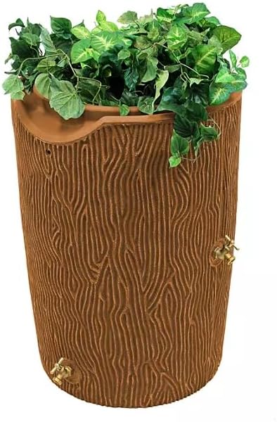 Impressions Bark 50-Gallon Rain Barrel, Wood Grain Design, Decorative Water Collection Tank (Terracotta)