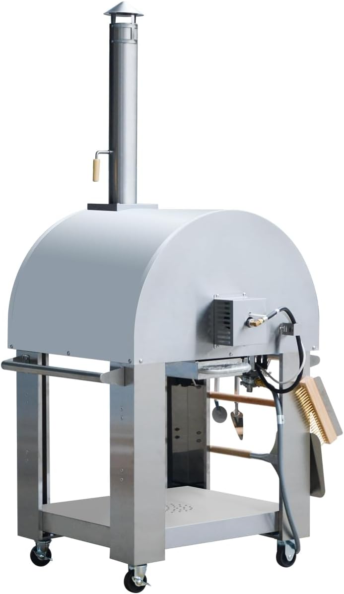 32.5 inch Propane Gas and Wood Fired Pizza Oven, Large Stainless Steel Pizza Oven for Outdoor, Backyard and Party (Silver)