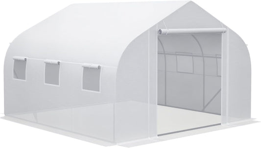 Outsunny 11.5' x 10' x 6.5' Walk-in Greenhouse, Tunnel Green House with Zippered Mesh Door and 6 Mesh Windows, Gardening Plant Hot House with Galvanized Steel Frame, White