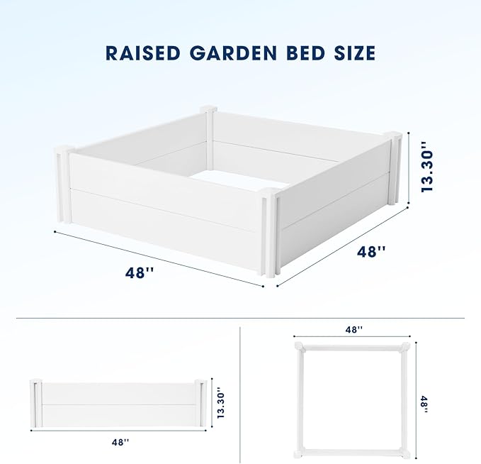 PASAMIC Durable Vinyl Raised Garden Bed, 4x4x1ft Raised Bed for Gardening, Planter Box with Open Bottom, Raised Garden Bed Outdoor, DIY Above Ground Garden Bed for Fruit, Vegetables, Herbs